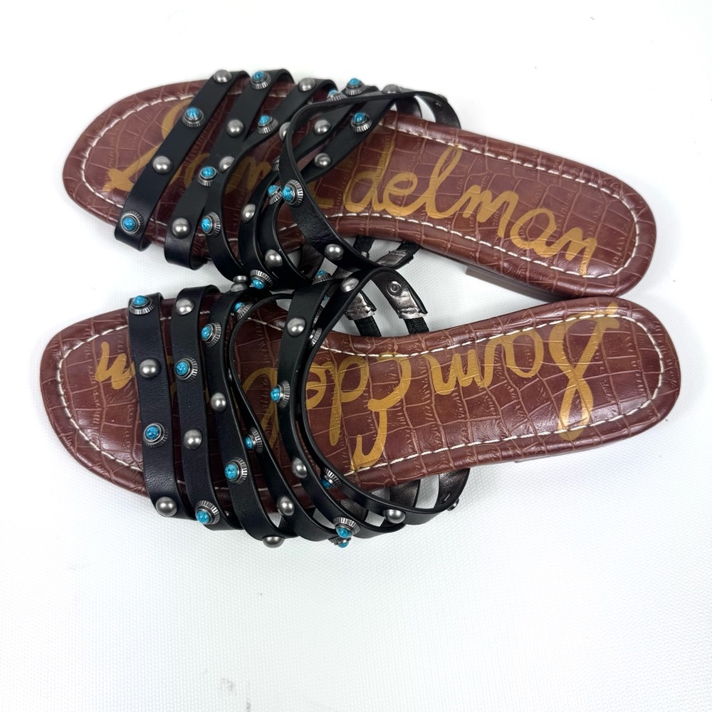 Sam Edelman Brea 2 black multi strap leather sandal w turquoise and silver Sz 7 - Picture 8 of 16